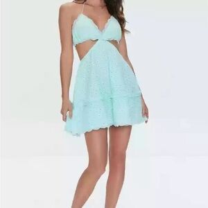 Forever 21 Eyelet Cutout Halter Mini Dress